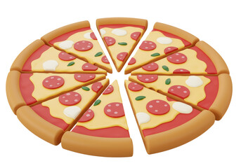Isolated Sliced Pizza with Pepperoni and Basil