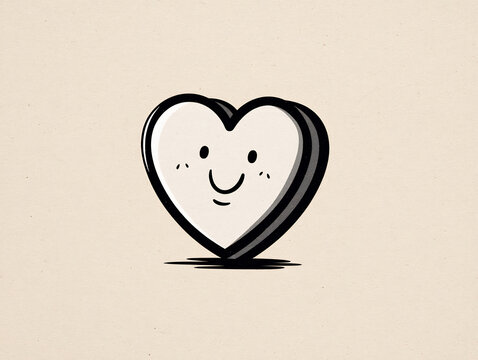 single-line illustration of heart with smiley face inside