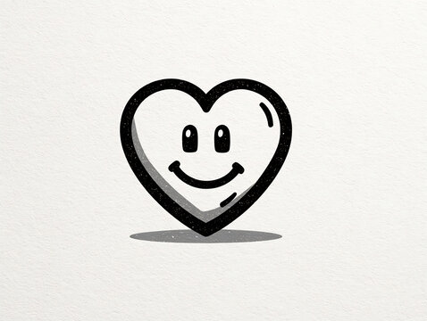 single-line illustration of heart with smiley face inside - Powered by Adobe