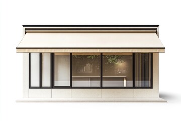 Chic storefront with large windows & awning