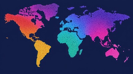 Stem Cell Therapies Concept. Colorful Hexagonal World Map in Bright Shades on Dark Background for Creative Projects