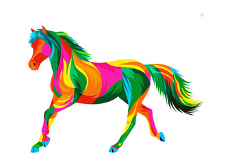  illustration of a  colorful horse on white background