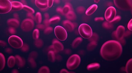 Stem Cell Therapies Concept. Vibrant Abstract Visualization of Red Blood Cells Floating in a Dark Background