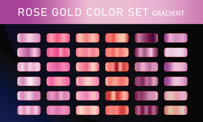 Rose Gold orange pupal, gradient, Vector foil texture gradients templates set. Collection of pink metallic gradient illustration gradation for backgrounds, cover, frame, ribbon,