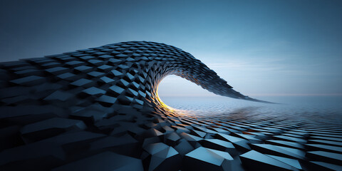futuristic geometric shapes forming a 3D wave