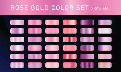 Rose Gold orange pupal, gradient, Vector foil texture gradients templates set. Collection of pink metallic gradient illustration gradation for backgrounds, cover, frame, ribbon,