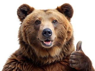  Brown bear giving thumbs up on white background,PNG.AI Generated.