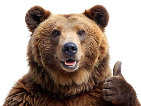 Brown bear giving thumbs up on white background,PNG.AI Generated. - Powered by Adobe