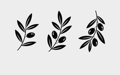 Fototapeta premium Olive Branch Silhouette Pack – Mediterranean Icons for Culinary, Peace & Botanical Designs