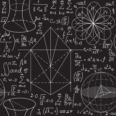 "Back to school" math scientific vector seamless pattern with handwritten equations, formulas and calculations
