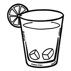 Refreshing hand drawn illustration of a glass of water with ice and a citrus slice perfect for refreshment and hydration themes