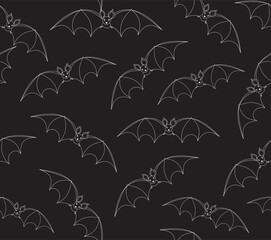 Halloween decorative vector seamless pattern with hand drawn flying bats 