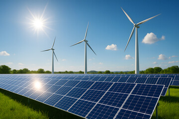 Solar panels and wind turbines renewable energy sustainable technology