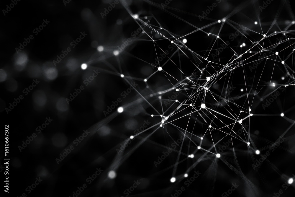 Poster data processing network visualized against a black background showcasing intricate connections and n