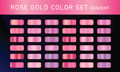 Rose Gold orange pupal, gradient, Vector foil texture gradients templates set. Collection of pink metallic gradient illustration gradation for backgrounds, cover, frame, ribbon,