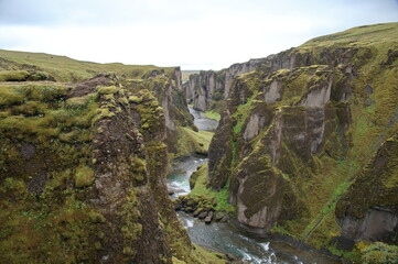 Mossy cliffs of Fjaðrárgljúfur canyon, Iceland