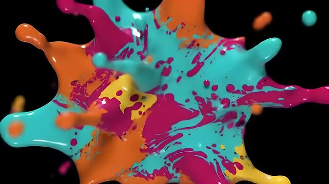 A dynamic explosion of colorful liquid paint, symbolizing creativity and energy in an abstract fluid motion