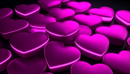 A field of dark pink, glossy hearts with neon pink outlines
