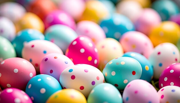 A colorful array of polka-dotted eggs