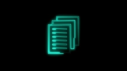 Glowing neon documents symbolizing files reports documentation and modern technology concepts