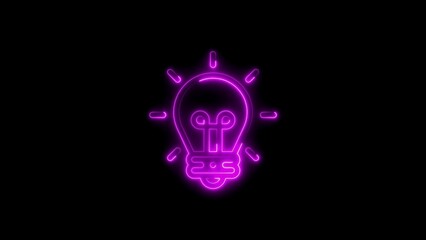 Glowing neon light bulb symbolizing idea generation innovation and creative thinking on black background