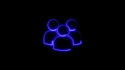 Neon blue illuminated silhouette of a group of people on a black background