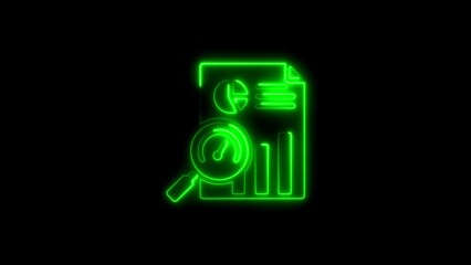 Green neon glowing illustration of business reports data analysis and chart examination