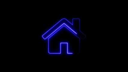 Illuminated neon house icon on black background representing home and real estate