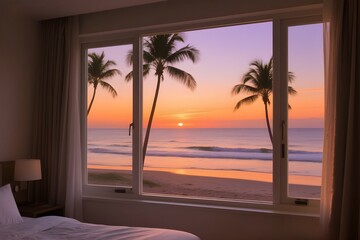 beautiful sunset on the beach view from bedroom
