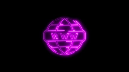 Glowing purple neon world wide web icon on a black background illustration