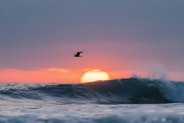 sunset over the waves