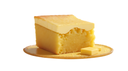 A slice of cheese cake with butter isolated on transparent background