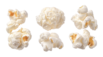 A Collection of Fluffy White Popcorn Kernels Scattered on a White Background.