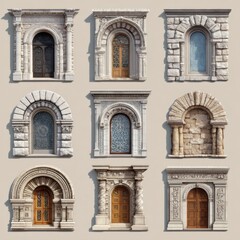 Fototapeta premium A collection of diverse arch keystones showcasing unique designs.