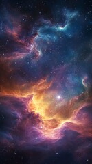 Obraz premium Vibrant cosmic nebula with swirling colors and distant stars in deep space