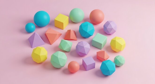Pastel Colored Geometric Shapes on a Pink Background