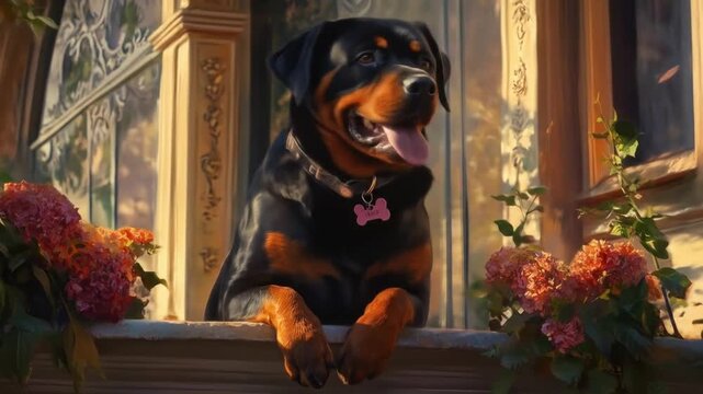 Dog wearing vr headset