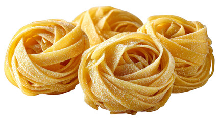 Delicious pasta four, four pieces of perfectly cooked on a plain background.