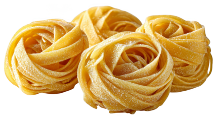 Delicious pasta four, four pieces of perfectly cooked on a plain background.