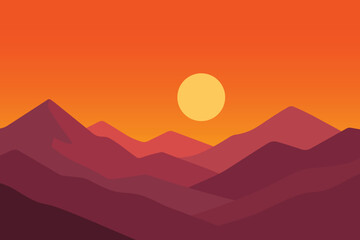 Minimalist Mountain Sunset Landscape