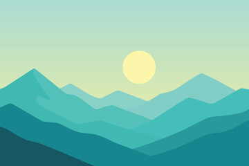 Minimalist Mountain Landscape with Sun