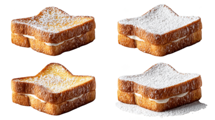 Deliciously sweet, four slices of bread generously dusted with powdered sugar.