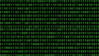 Abstract digital pattern of green binary code on black background