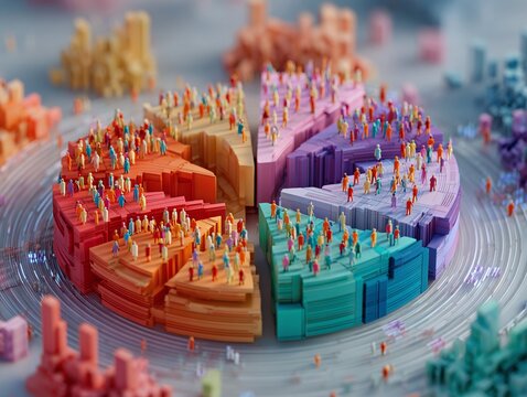 Demographic Population Segments on a 3D Colorful Pie Chart