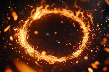 Dynamic fire ring effect creates a captivating animated backdrop filled with sparks and glowing embers, fire ring effect animate footage video background