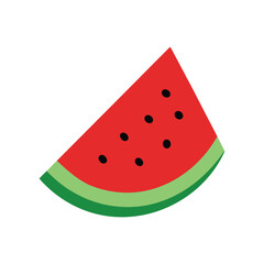 A vibrant slice of watermelon with black seeds and green rind isolated on white background