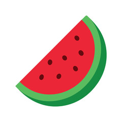 A vibrant slice of watermelon with black seeds and green rind isolated on white background