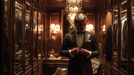 A man in a suit is getting ready to go out