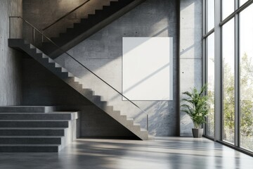 Fototapeta premium Modern interior with staircase and natural light