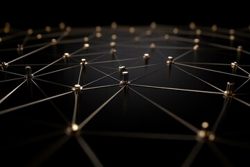 Network connections are scanned with a golden scope on a dark background showcasing intricate details, scope scanning over network of connections on black background